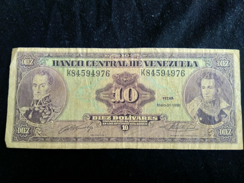 Billete Venezuela 10 Bolivares 1990