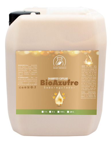  Shampoo Capilar Bio Azufre Sebo Regulador 10 Litros