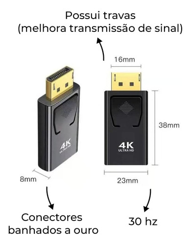 Adaptador Displayport Para Hdmi Conversor 4k 60hz Tv Monitor