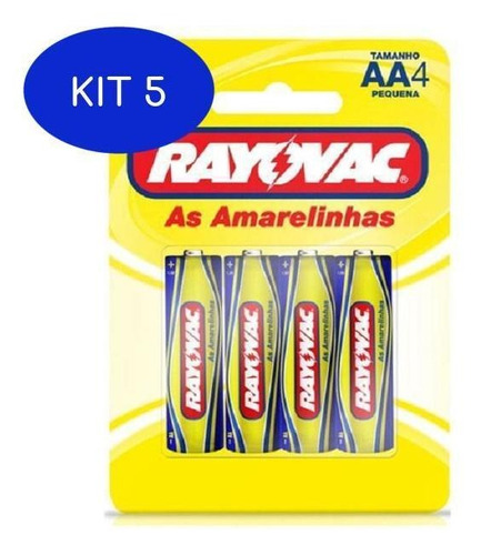 Kit 5 Pilha Rayovac Amarelinha Pequeno Aa Com 4