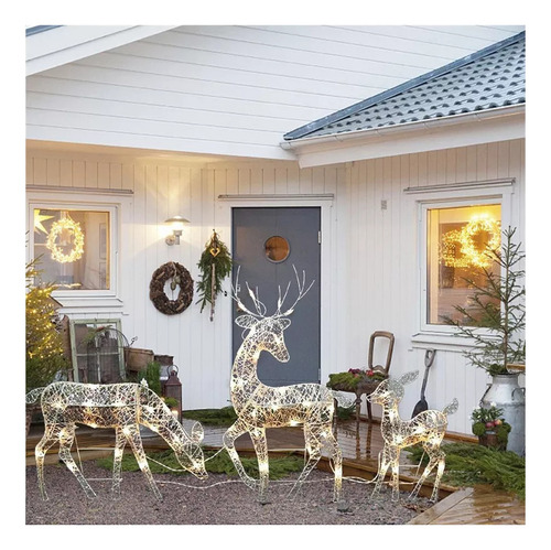 Juego De 3 Adornos Navideños Con Ciervos Iluminados Con