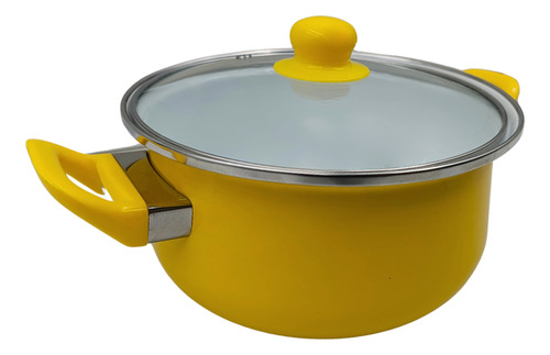 Cacerola Arrocera Aluminio 20 Cm 2.2lts Con Tapa De Vidrio Amarillo