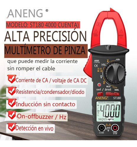 Aneng Digital Pinza Medidor Multímetro Capacitancia 4000 Rec