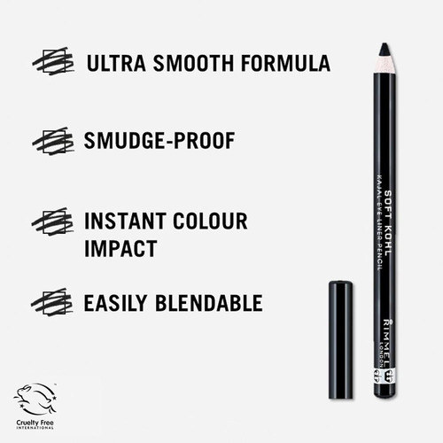 Delineador Soft Kohl De Rimmel, Negro Intenso, Negro Azabach