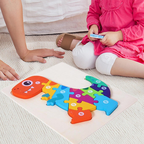 Rompecabezas De Madera Para Niños, Juguete Tiranosaurio