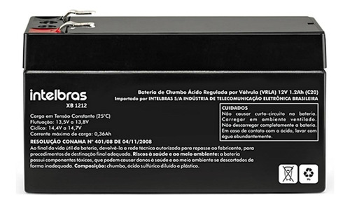 Bateria 12 V 1,2ah Para Alarme De Incêndio Xb1212 Intelbras