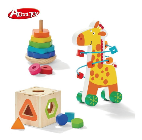 Prono Apilable Encastre Fig Set X 3 Madera Acool Ac7611 Full Color Multicolor