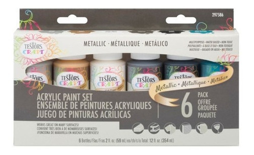 Set De 6 Pinturas Acrílicas Metálicos Testors