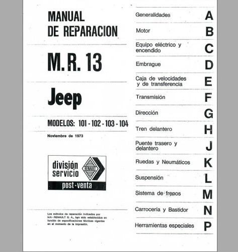 Manual De Reparacion  Jeep Ika - Industrias Kaiser Argentina