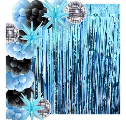 Combo Globos Deco Fiesta Tematica Kit Bola Boliche Celeste Y Negro