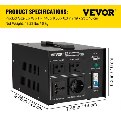 Transformador Variable 2000w Voltaje 240v A 110v, 110v A 240