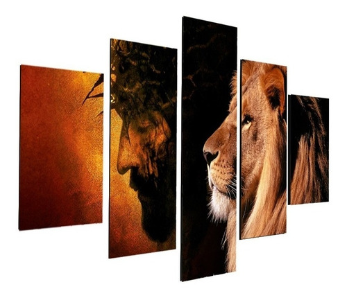 Quadros Auto Colante Mosaico Jesus C/ Leão Rei 115x60cm Mdf