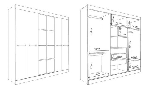 Imagen 4 de 10 de Placard Ropero 6 Puertas Con Espejo 2.20 Mts Melamina Dl350