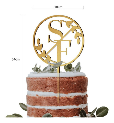 Imagen 2 de 2 de Cake Topper Adorno Para Pastel Iniciales Círculo Hojas