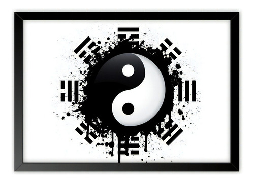 Quadro Decorativo Oração Símbolo Yin Yang I Ching 45x33 Cor da armação Preto