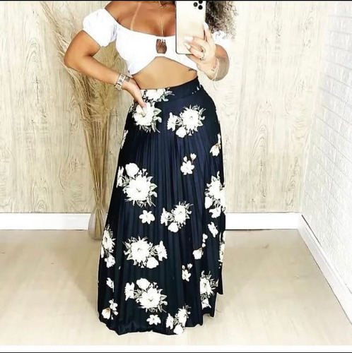 Imagem 6 de 10 de Kit 6 Saia Longa Midi Plissada Estampada Evangélica Elegant