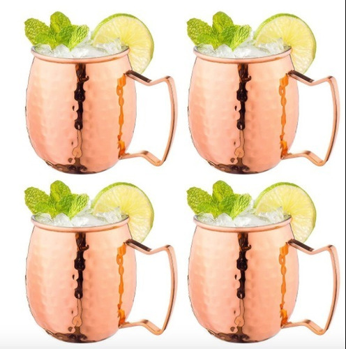 Set De 4 Tazas De Cobre Moscow Mule 550 Ml + Bombillas