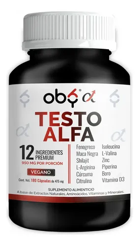 l carnitina testosterona Testo Vitaminas Hombre | Maca Negra, Fenogreco, Shilajit, L Arginina,  Citrulina, Boro, Curcuma, Zinc, D3 | Precursor Natural Testosterona  Creatina 12 Activos potentes | Oby Testo Alfa 180 Cápsulas
