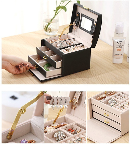 Imagen 3 de 6 de Joyero Caja De Joya Con Espejo Tipo Maleta Organizador Joyas