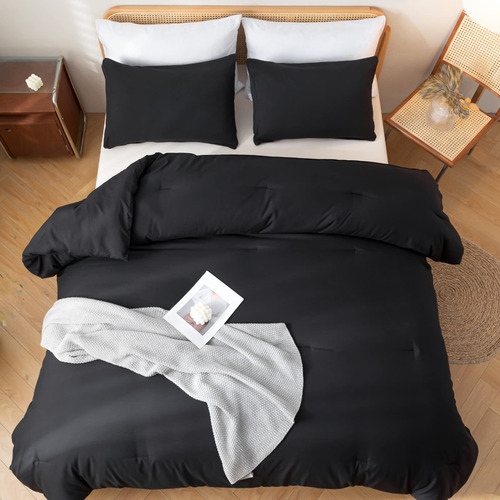 Juego De Edredon Con Ropa De Cama Negro Queen Size 3 Pzs