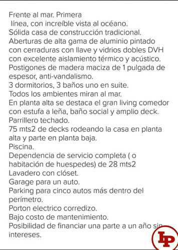Casa 4 Dorm, 3 Baños, Balneario Buenos Aires Frente Al Mar.