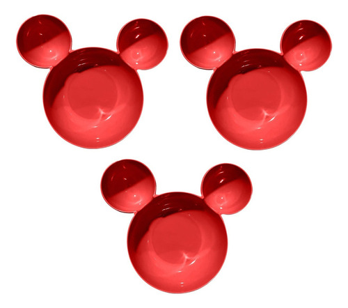 3 Tigela Mickey Mouse Petisqueira Divisória Prato Crianças Cor Vermelho