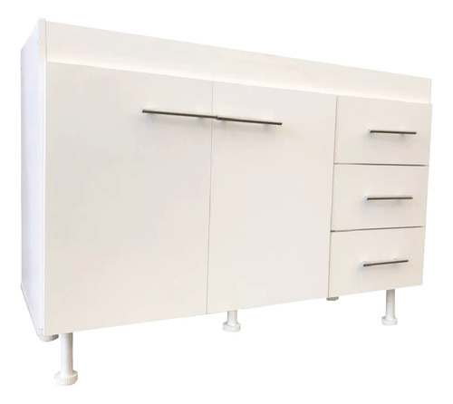 Bajo Mesada 140 Cm 2 Puertas 3 Cajones Sin Bacha Muebles De Cocina Hogar Melamina Blanco