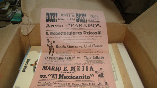 Anuncio Box , Arena Paraiso Tabasco , Año 1954