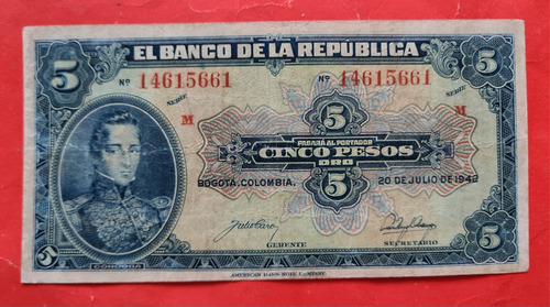 Billete Cinco Pesos 1942.