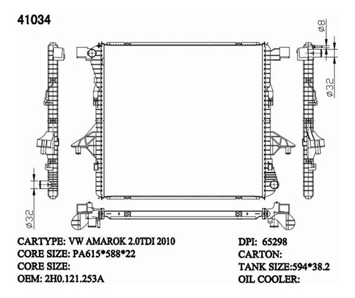 Radiador Volkswagen: Amarok 2.0 Tdi 2010 (m/t) (615 X 588 X 
