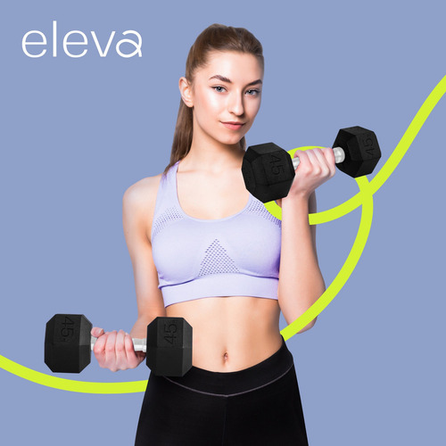 Eleva Mancuernas Hexagonales De Pvc Premium Set 2pzs 20lbs Color Cromado Con Hule
