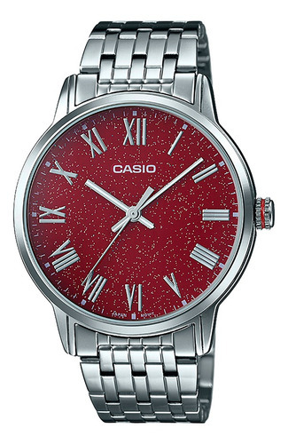 Reloj Casio Mtp-tw100d-4avdf Para Hombre Color de la correa Plateado Color del fondo Rojo