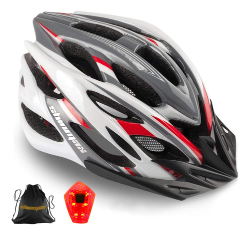 Casco De Ciclismo Shinmax Ht-10 Con Luz Trasera Blanco/gris