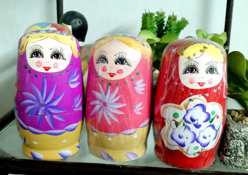 Matrioshkas Mamushkas X 5 De Madera Pintadas Medianas
