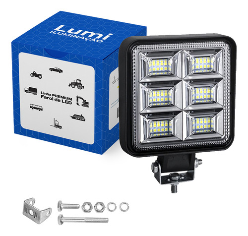 Par Refletor Holofote Luminaria Farol 144w 12v/24v Cor Da Carcaça Preto Quadrado Cor Da Luz Branco-frio Lumi