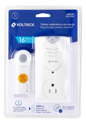 Timbre Inalambrico 1 Control 1 Contacto 1 Tono Voltech 46631