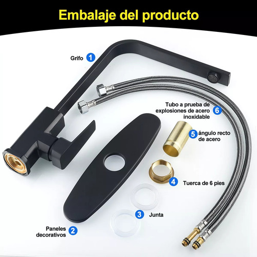 Monomando Mezcladora Para Fregadero Llave Cocina Negro Mate