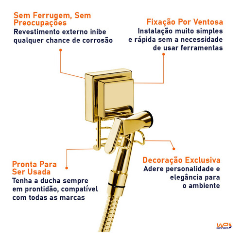 Imagem 5 de 6 de Suporte Ducha Higiênica Chuveiro Manual Ventosa Dourado Wp