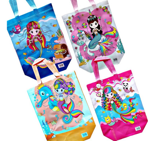 12 Pzas. Bolsas Con Temática De Sirena Para Fiesta Infantil