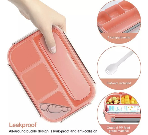Lonchera Termica Lunch Box Lonchera Con Toppers 1300 Ml Rosa