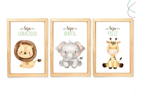 Kit 3 Quadros Decorativos - Safari Aquarela*