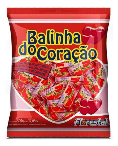 Balinha Do Coração Morango 500g - Florestal-kit 5 Pacotes