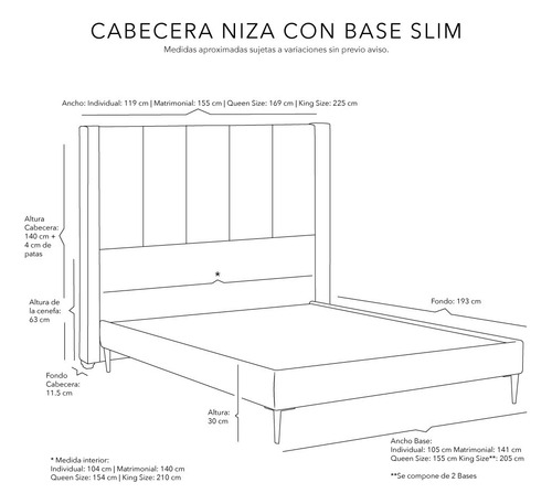 Cabecera + Base Cama Slim King Size Dicasa Nizza Azul