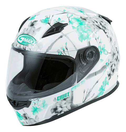 Casco Gmax Ff-49 Full-face Blossom Blanco Mate/teal/gris Xs