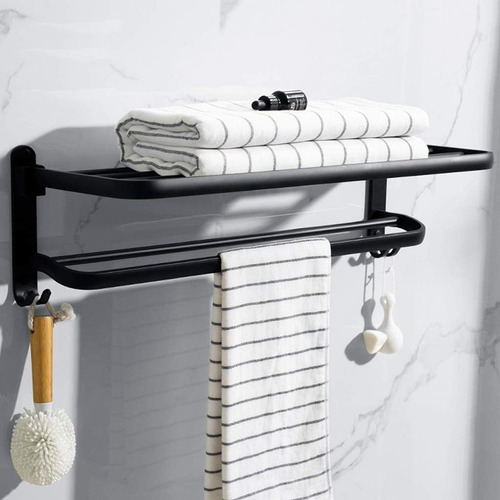 Toallero De Baño Plegable Gran Capacidad Aluminio Negro
