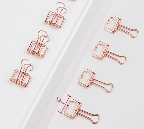 Imagen 5 de 7 de Doble Clip 8pcs Metalico Hueco Dorado Cobre 19mm 40hjs Deli
