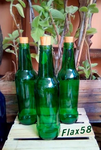 Pack 3 Unid. Botellas De Vidrio Verde Con O Sin Tapón