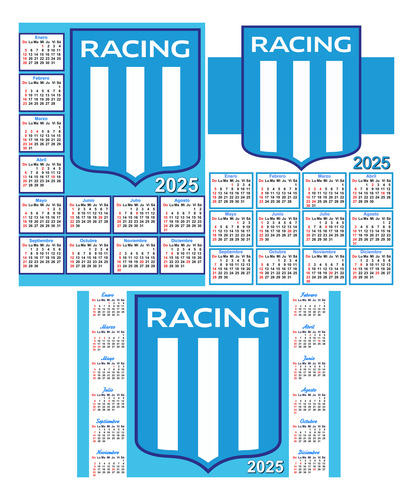 Kit Imprimible 3 Calendarios Racing Club En Jpg