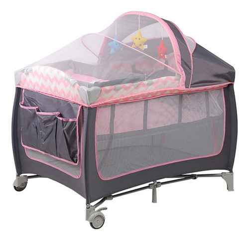 Cuna Corral Bebe Multifunción Plegable Con Mosquitero 3 En 1 Color Rosa Chicle Diseño Osos