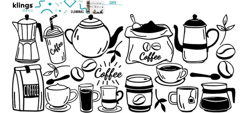 Imagen 2 de 4 de Vinilos Decorativos Cafe Cocina Utencillos Taza Cuchara